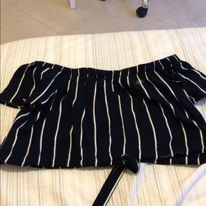 Striped strapless top.
